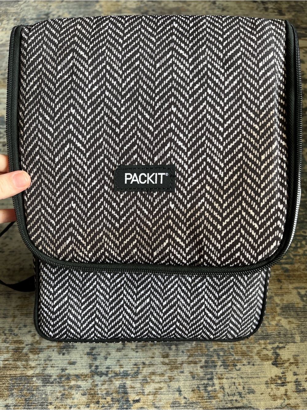 Freezable Black & White Insulated Lunch Bag- HUGE